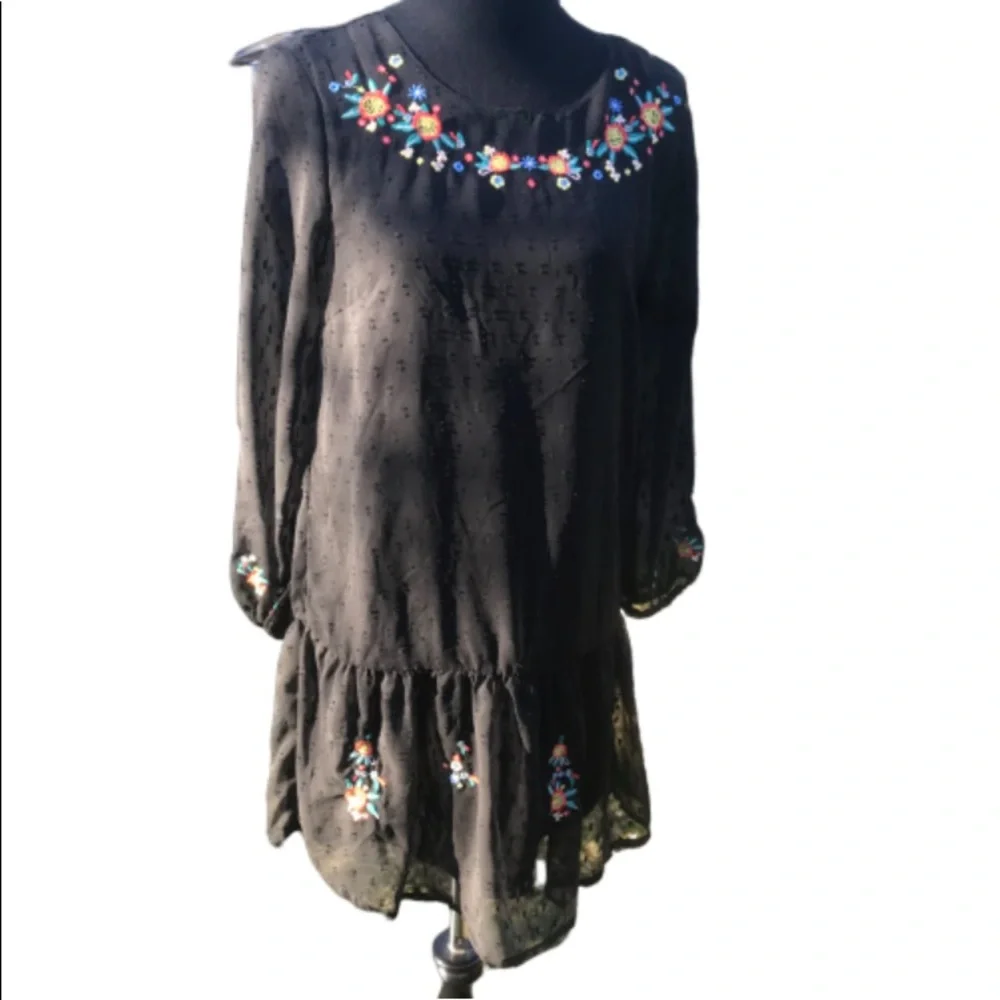 Black Swiss Dot Long Sleeved Dress - Picture 1 of 7
